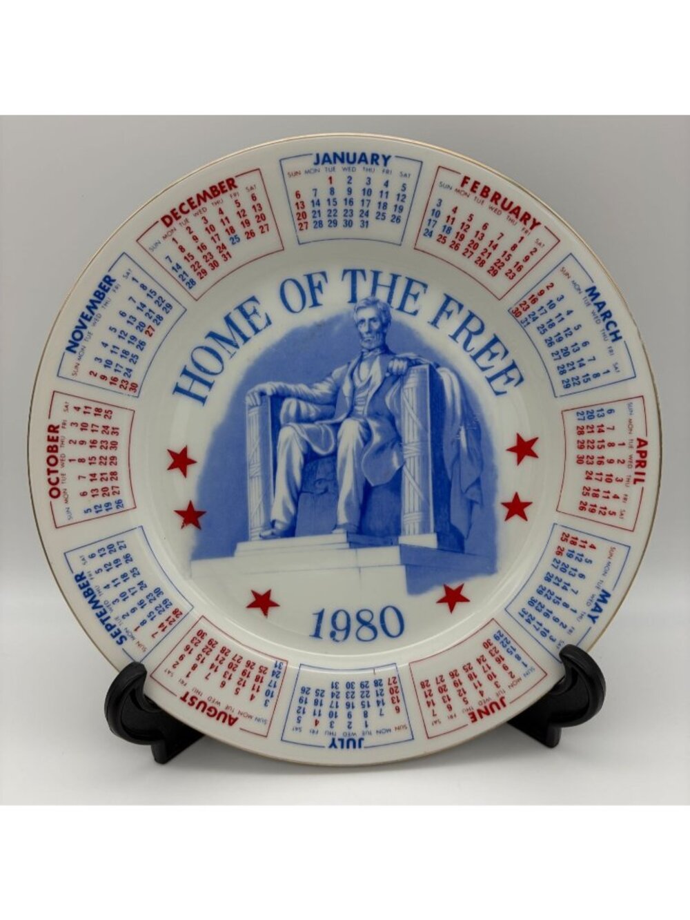 1980 Home of the Free Calendar Plate Spencer Gifts Series V 9.25" Patriotic